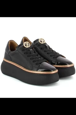 Damskie Carinii Skórzane Sneakersy Damskie | Czarne Sneakersy Damskie*Czarne sneakersy lakierowane --B10223Z-E50-000-000-000