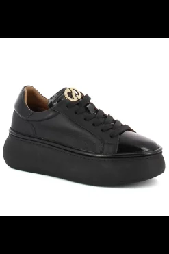 Damskie Carinii Skórzane Sneakersy Damskie | Czarne Sneakersy Damskie*Czarne sneakersy lakierowane --B10223-E50-000-000-000