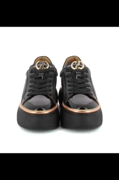 Damskie Carinii Skórzane Sneakersy Damskie | Czarne Sneakersy Damskie*Czarne sneakersy lakierowane --B10223Z-E50-000-000-000