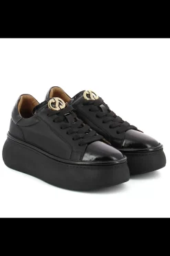 Damskie Carinii Skórzane Sneakersy Damskie | Czarne Sneakersy Damskie*Czarne sneakersy lakierowane --B10223-E50-000-000-000