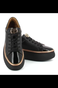 Damskie Carinii Skórzane Sneakersy Damskie | Czarne Sneakersy Damskie*Czarne sneakersy lakierowane --B10223Z-E50-000-000-000