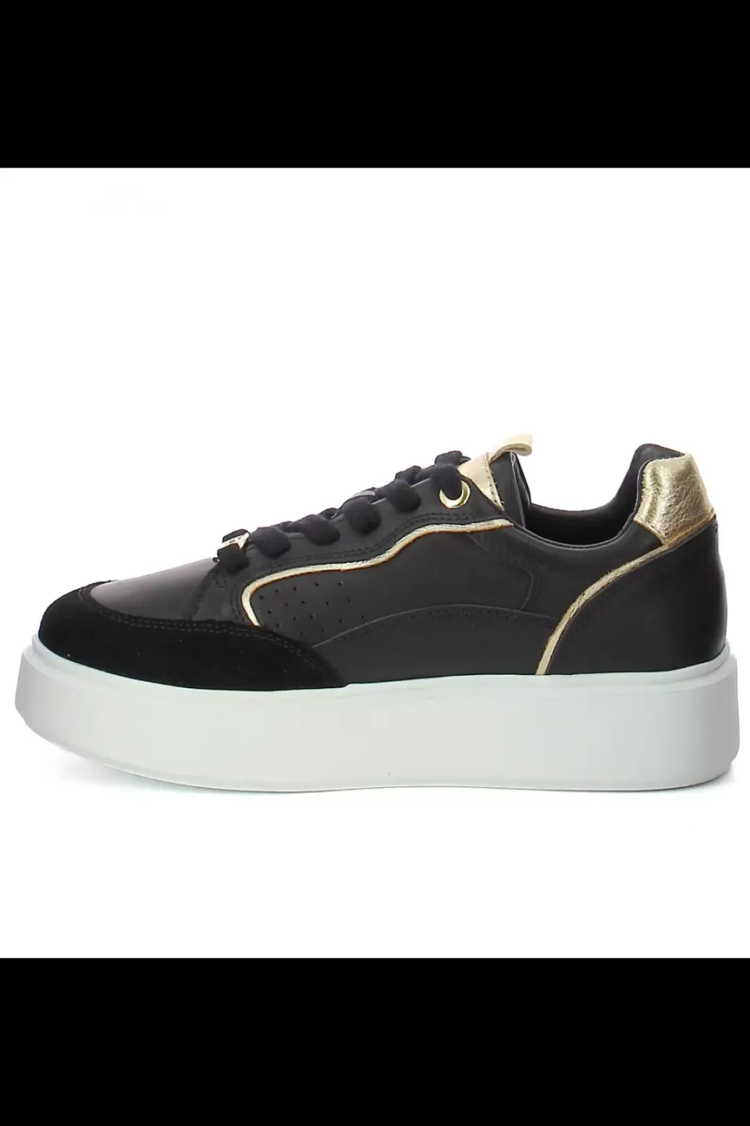 Damskie Carinii Skórzane Sneakersy Damskie | Na Platformie*Czarne sneakersy na białej platformie --B9977-353-180-000-000