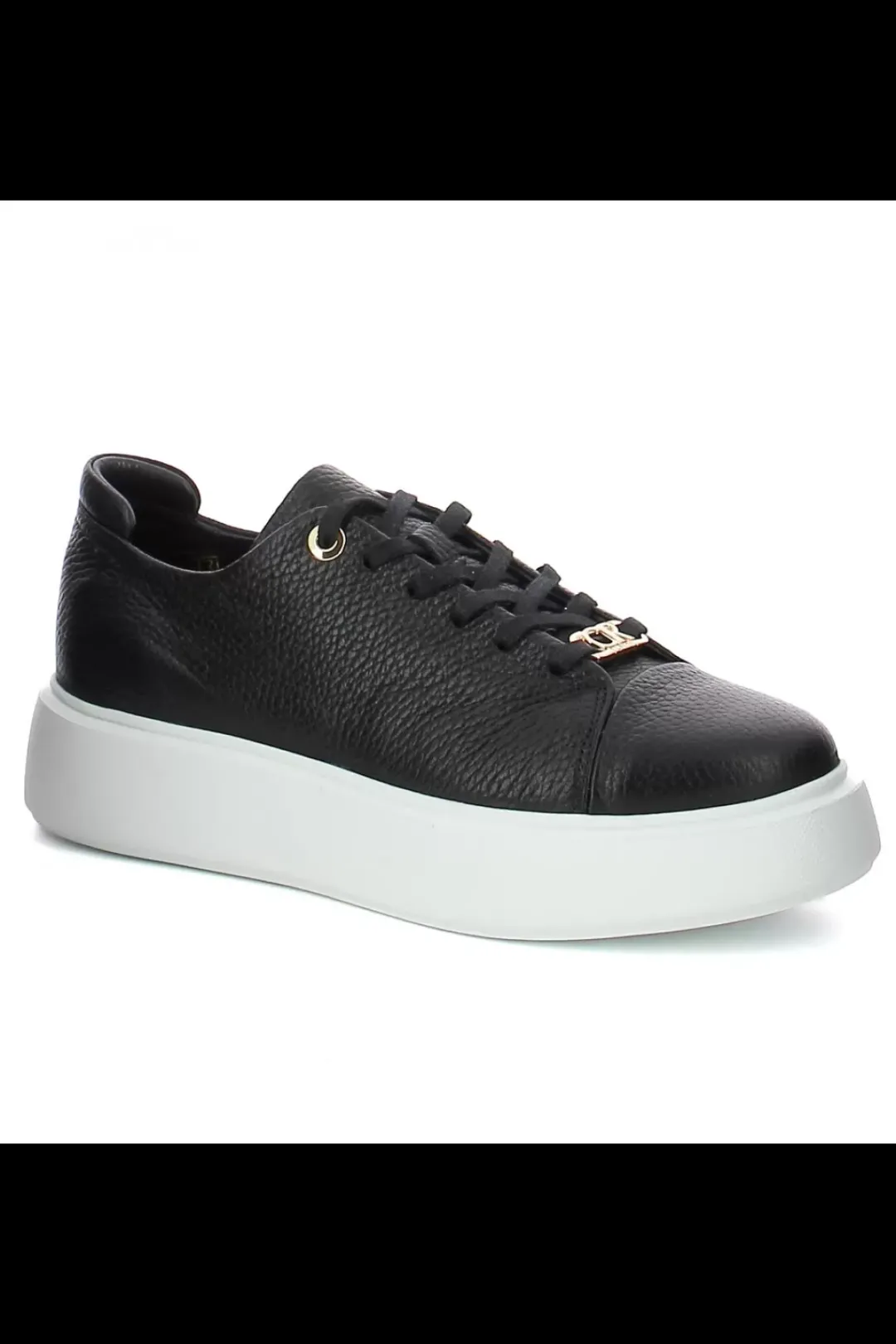 Damskie Carinii Skórzane Sneakersy Damskie | Na Platformie*Czarne sneakersy na białej platformie --B9970-353-000-000-000