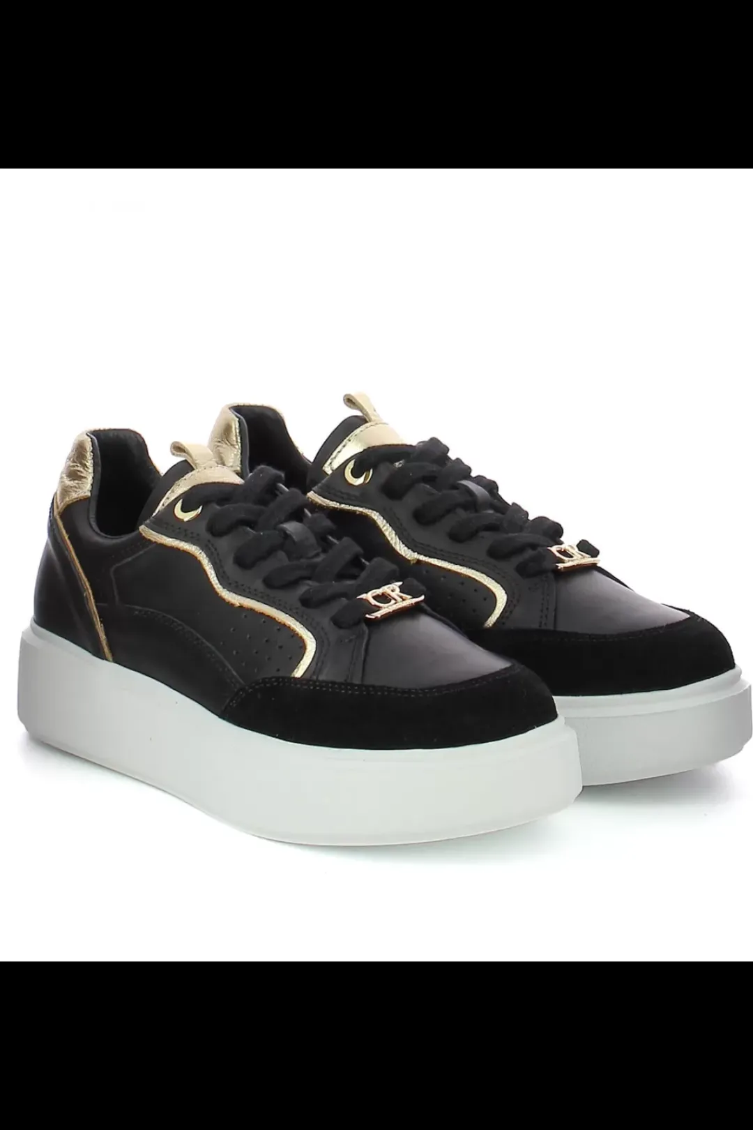 Damskie Carinii Skórzane Sneakersy Damskie | Na Platformie*Czarne sneakersy na białej platformie --B9977-353-180-000-000