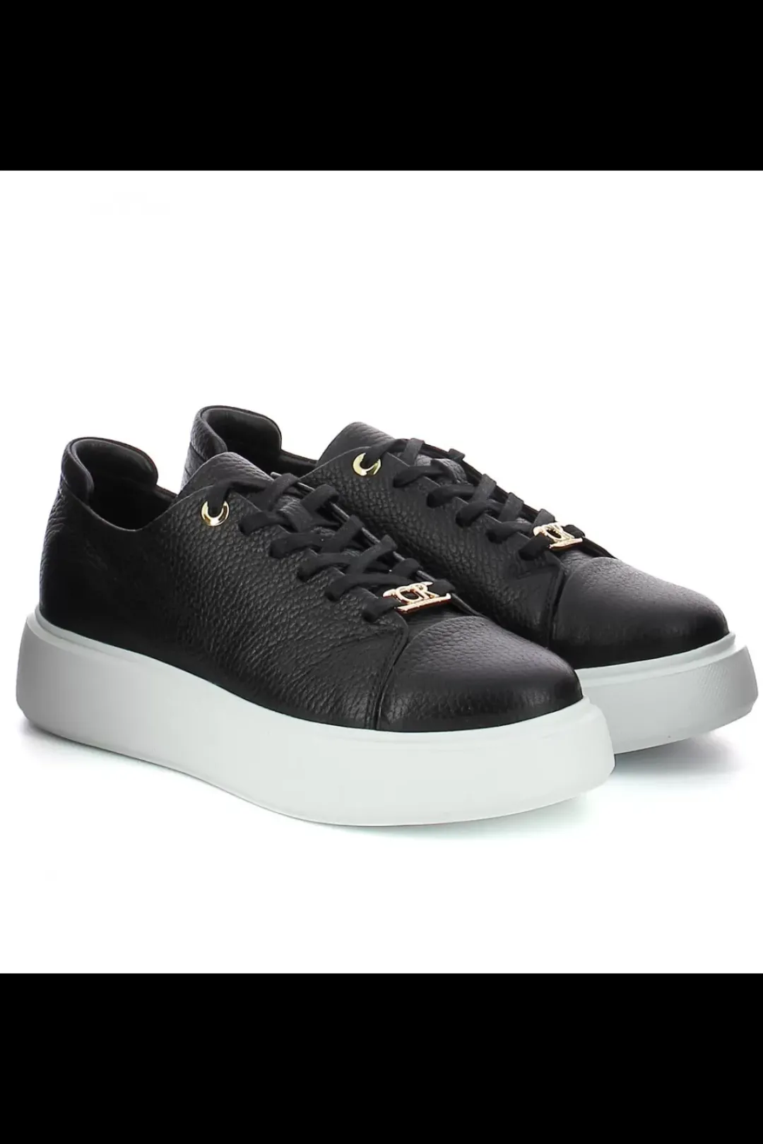 Damskie Carinii Skórzane Sneakersy Damskie | Na Platformie*Czarne sneakersy na białej platformie --B9970-353-000-000-000
