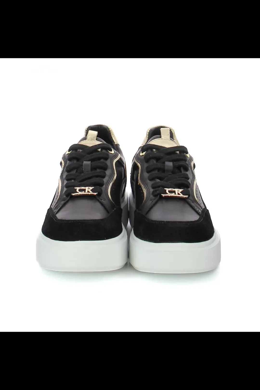 Damskie Carinii Skórzane Sneakersy Damskie | Na Platformie*Czarne sneakersy na białej platformie --B9977-353-180-000-000