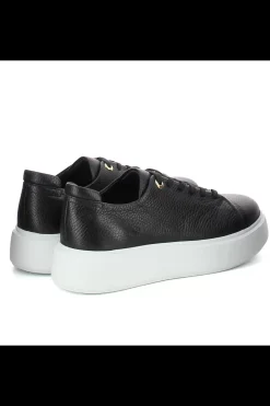 Damskie Carinii Skórzane Sneakersy Damskie | Na Platformie*Czarne sneakersy na białej platformie --B9970-353-000-000-000