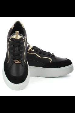 Damskie Carinii Skórzane Sneakersy Damskie | Na Platformie*Czarne sneakersy na białej platformie --B9977-353-180-000-000