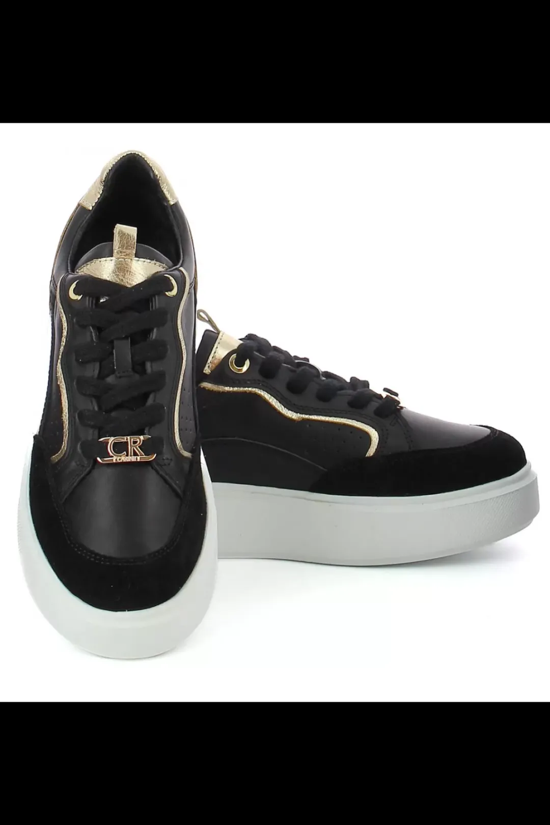 Damskie Carinii Skórzane Sneakersy Damskie | Na Platformie*Czarne sneakersy na białej platformie --B9977-353-180-000-000