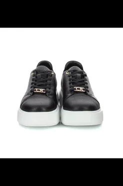 Damskie Carinii Skórzane Sneakersy Damskie | Na Platformie*Czarne sneakersy na białej platformie --B9970-353-000-000-000