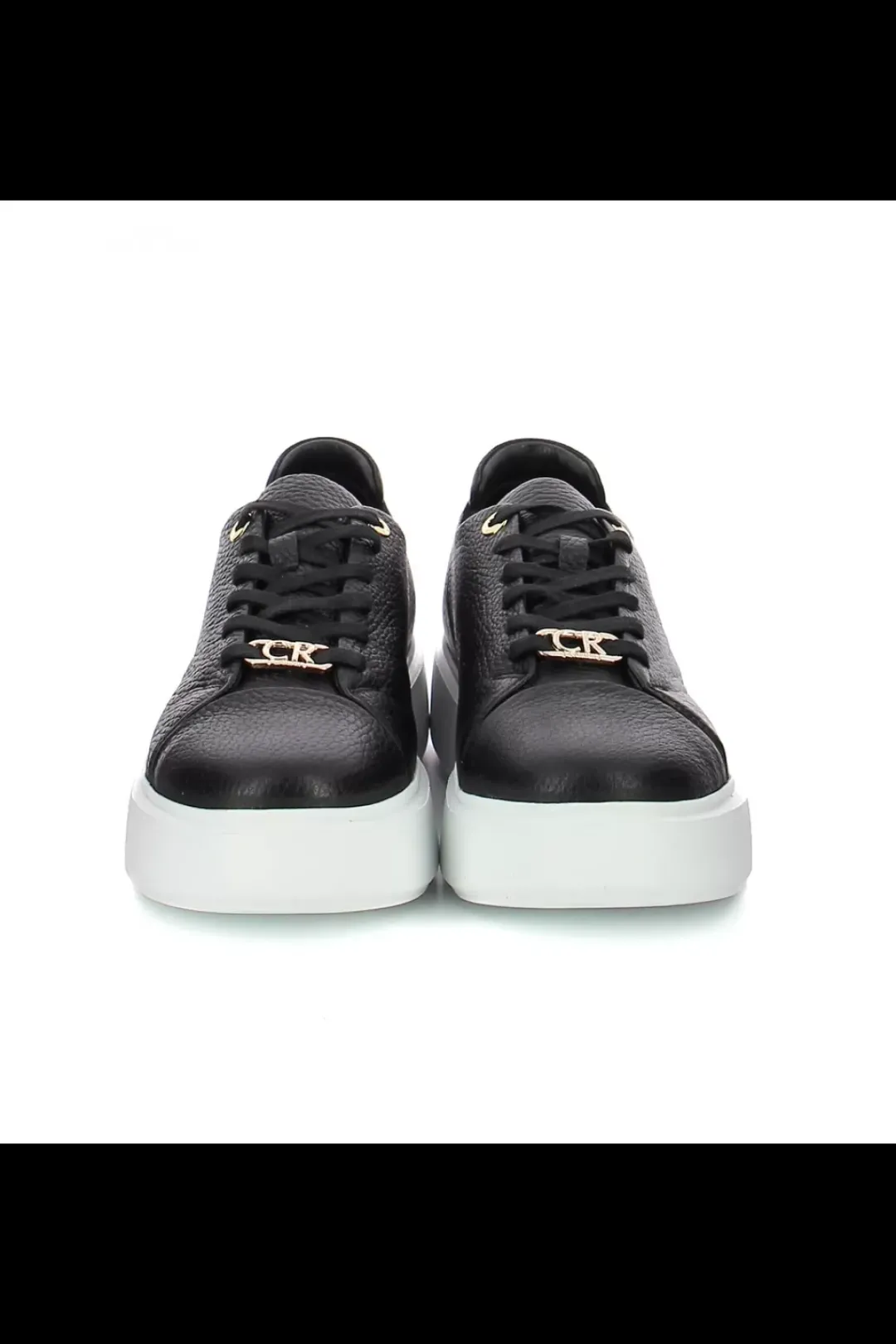 Damskie Carinii Skórzane Sneakersy Damskie | Na Platformie*Czarne sneakersy na białej platformie --B9970-353-000-000-000