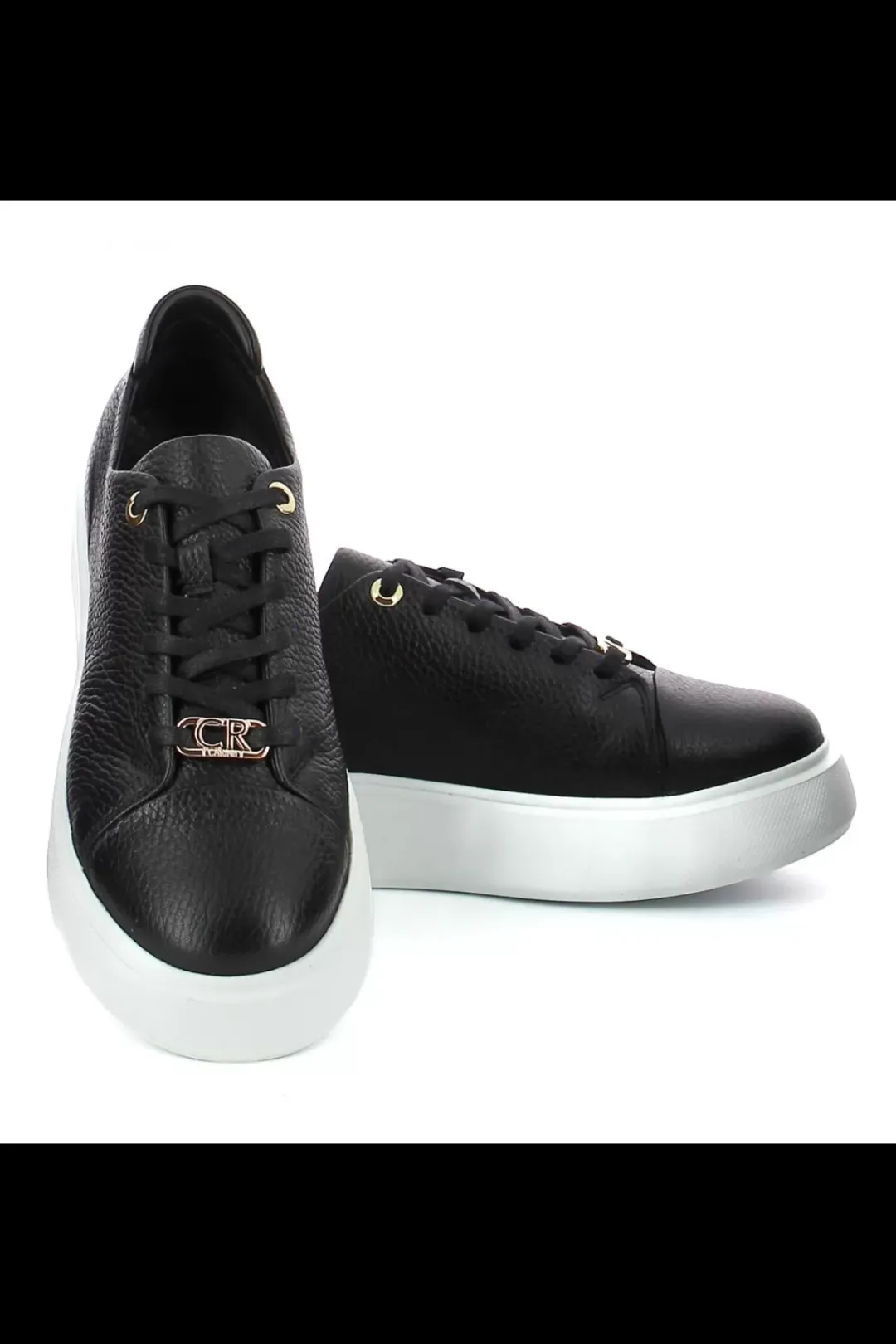 Damskie Carinii Skórzane Sneakersy Damskie | Na Platformie*Czarne sneakersy na białej platformie --B9970-353-000-000-000
