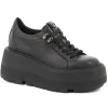 Damskie Carinii Skórzane Sneakersy Damskie | Na Platformie*Czarne sneakersy na platformie --B9302-J23-000-000-G36