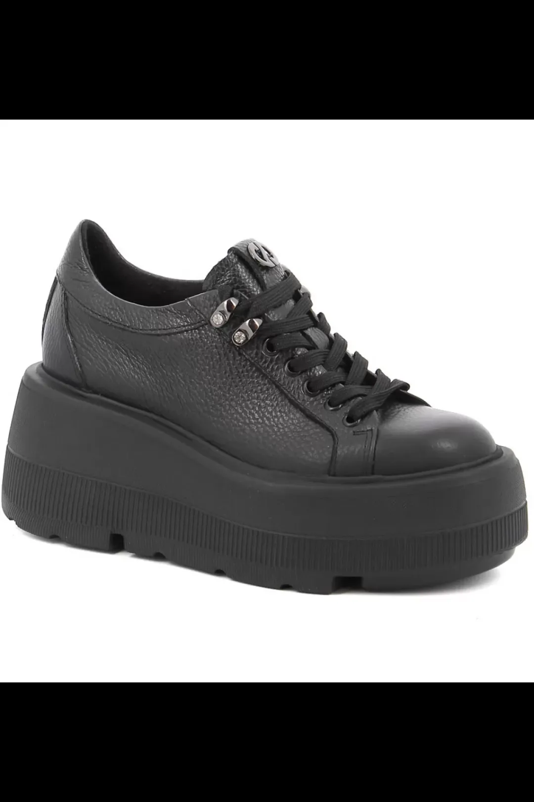 Damskie Carinii Skórzane Sneakersy Damskie | Na Platformie*Czarne sneakersy na platformie --B9302-J23-000-000-G36