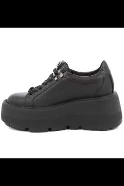 Damskie Carinii Skórzane Sneakersy Damskie | Na Platformie*Czarne sneakersy na platformie --B9302-J23-000-000-G36