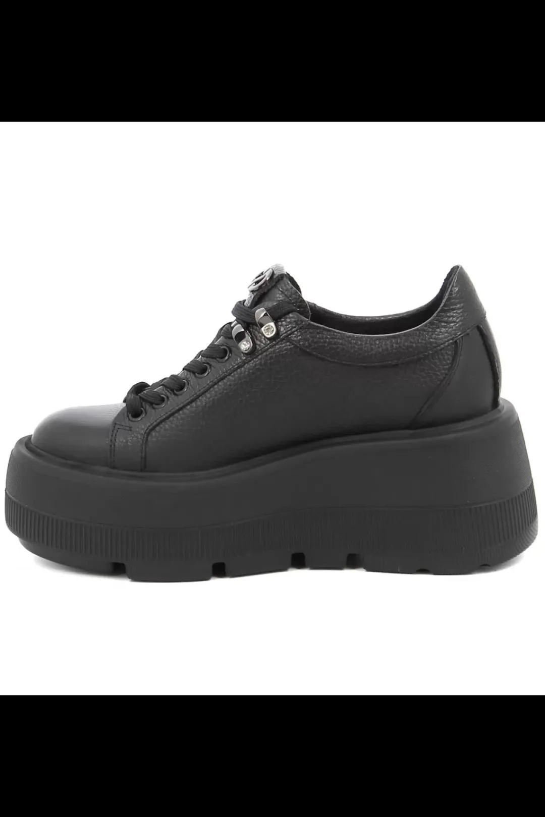 Damskie Carinii Skórzane Sneakersy Damskie | Na Platformie*Czarne sneakersy na platformie --B9302-J23-000-000-G36