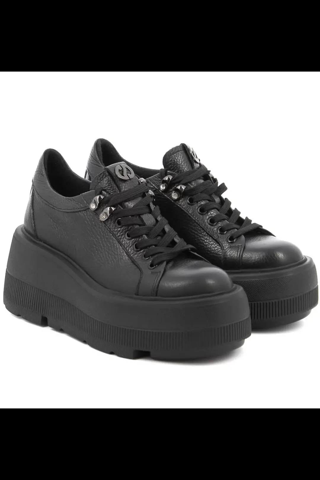 Damskie Carinii Skórzane Sneakersy Damskie | Na Platformie*Czarne sneakersy na platformie --B9302-J23-000-000-G36