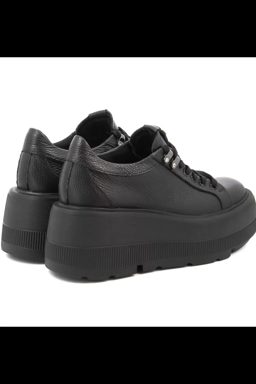 Damskie Carinii Skórzane Sneakersy Damskie | Na Platformie*Czarne sneakersy na platformie --B9302-J23-000-000-G36