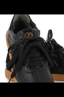 Damskie Carinii Skórzane Sneakersy Damskie | Czarne Sneakersy Damskie*Czarne sneakersy skórzane --B10331-E50-000-000-000