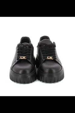 Damskie Carinii Skórzane Sneakersy Damskie | Czarne Sneakersy Damskie*Czarne sneakersy z blaszką --B10224-E50-000-000-000