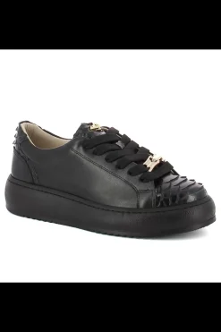 Damskie Carinii Skórzane Sneakersy Damskie | Czarne Sneakersy Damskie*Czarne sneakersy z ozdobami --B10222-E50-000-000-000