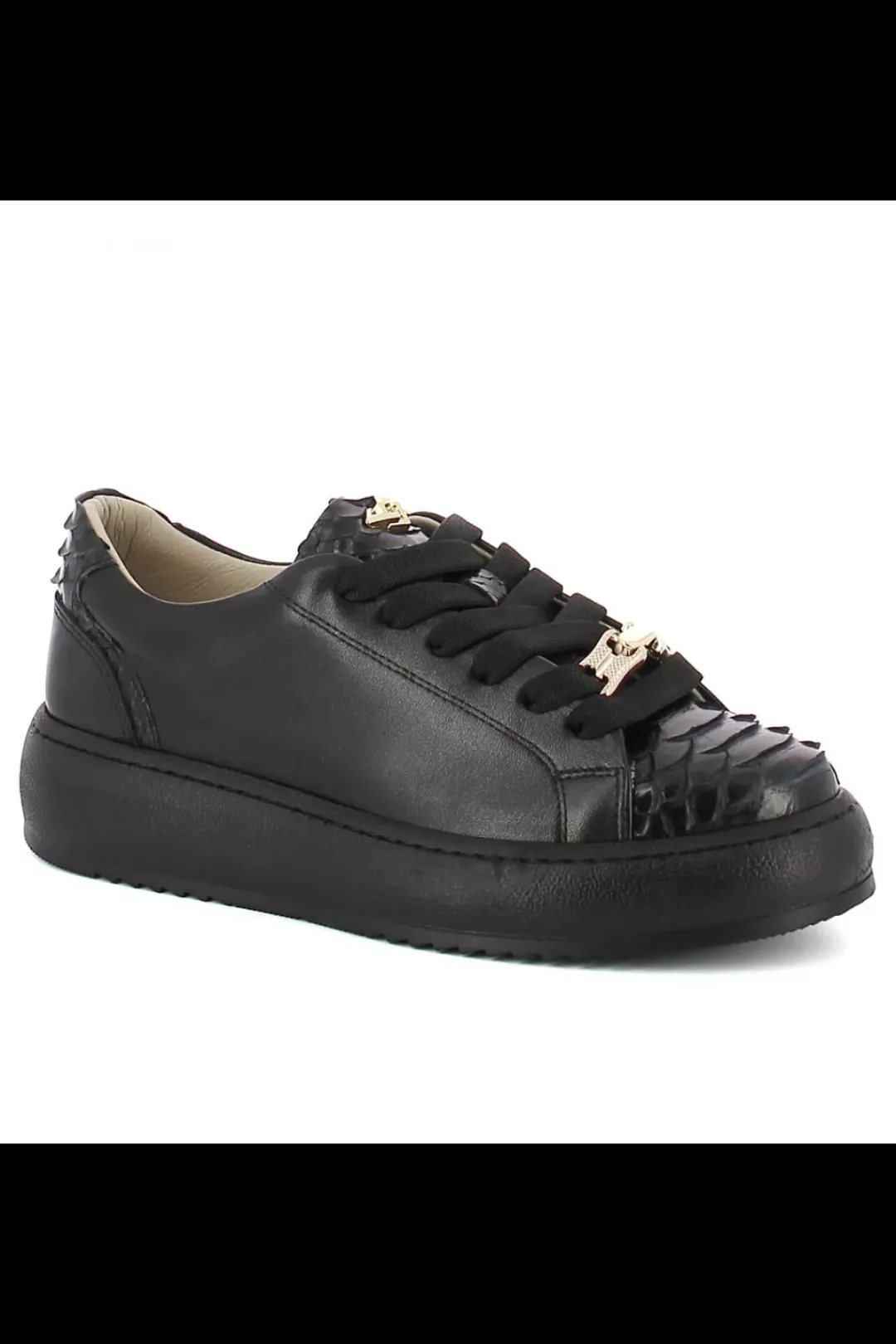 Damskie Carinii Skórzane Sneakersy Damskie | Czarne Sneakersy Damskie*Czarne sneakersy z ozdobami --B10222-E50-000-000-000