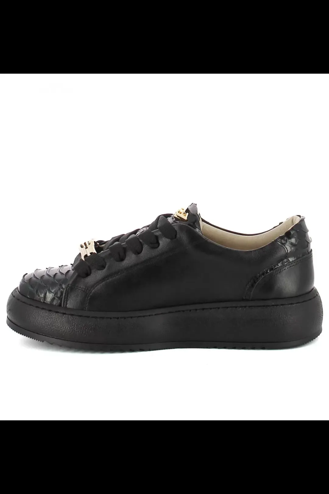 Damskie Carinii Skórzane Sneakersy Damskie | Czarne Sneakersy Damskie*Czarne sneakersy z ozdobami --B10222-E50-000-000-000