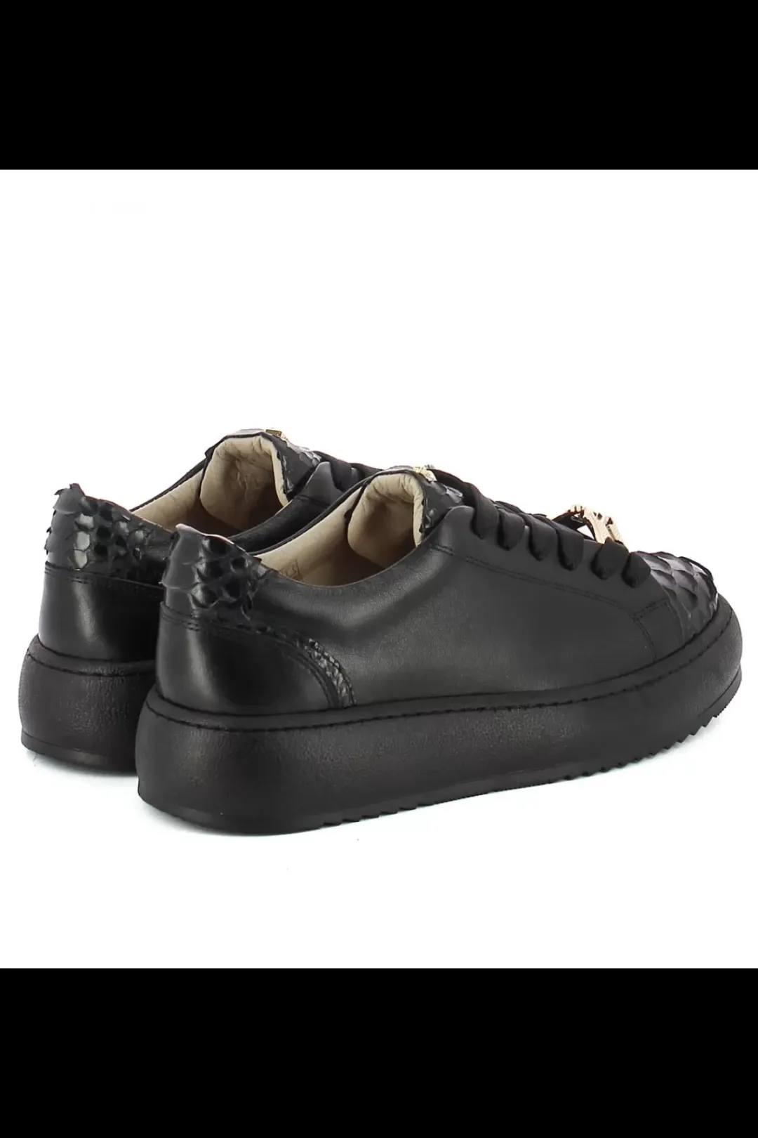 Damskie Carinii Skórzane Sneakersy Damskie | Czarne Sneakersy Damskie*Czarne sneakersy z ozdobami --B10222-E50-000-000-000