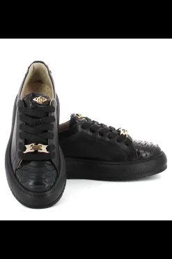Damskie Carinii Skórzane Sneakersy Damskie | Czarne Sneakersy Damskie*Czarne sneakersy z ozdobami --B10222-E50-000-000-000