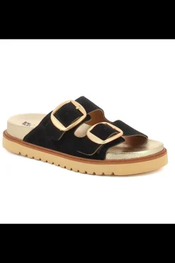 Carinii Eleganckie*Czarne zamszowe klapki --B9986-063-000-000-000