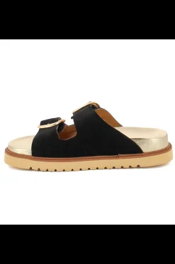 Carinii Eleganckie*Czarne zamszowe klapki --B9986-063-000-000-000