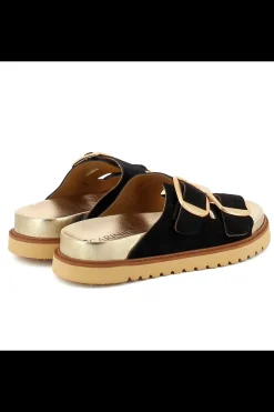 Carinii Eleganckie*Czarne zamszowe klapki --B9986-063-000-000-000