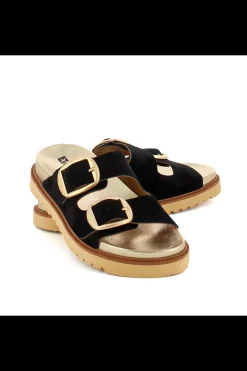 Carinii Eleganckie*Czarne zamszowe klapki --B9986-063-000-000-000