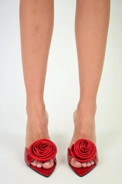 Carinii Na Obcasie | Eleganckie*Czerwone klapki na obcasie z ozdobą --B10279-203-000-000-000