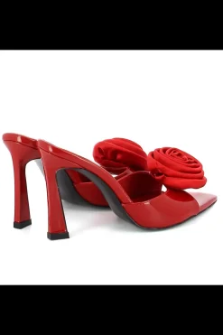 Carinii Na Obcasie | Eleganckie*Czerwone klapki na obcasie z ozdobą --B10279-203-000-000-000