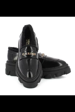 Damskie Carinii Czarne Półbuty Damskie | Eleganckie*Mokasyny damskie z futerkiem --B8172-K41-000-000-F12